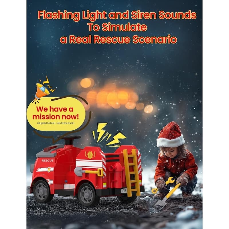 EROMMY 12V Ride-On Fire Truck with Remote, Siren & Realistic Firefighting Tools – Kids Electric Vehicle
