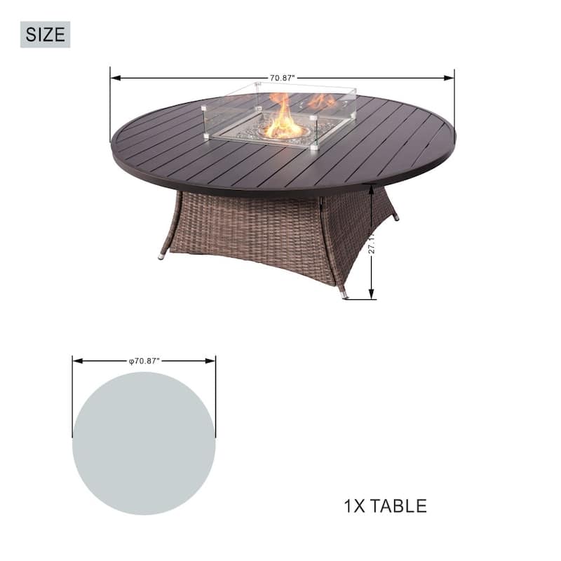 Outdoor Wicker Round Firepit Dining Table with Windshield