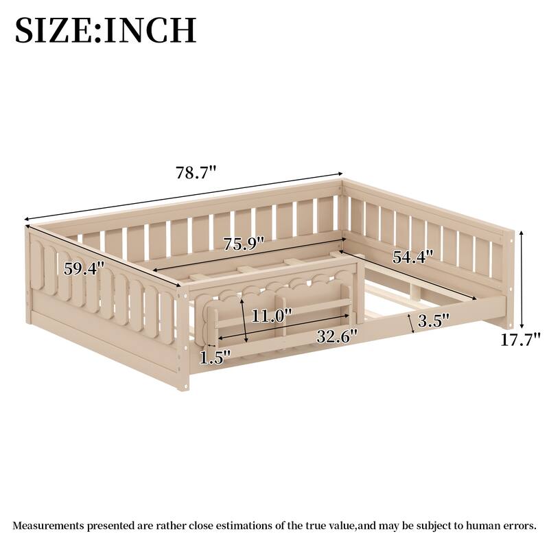 Roomfitters Full Size Wood Platform Bed with Guardrail and 2 Bookshelves