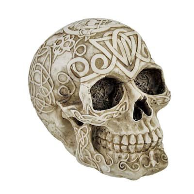 Celtic Owl Knotwork Human Skull Statue Pagan - 5.75 X 5 X 7 inches