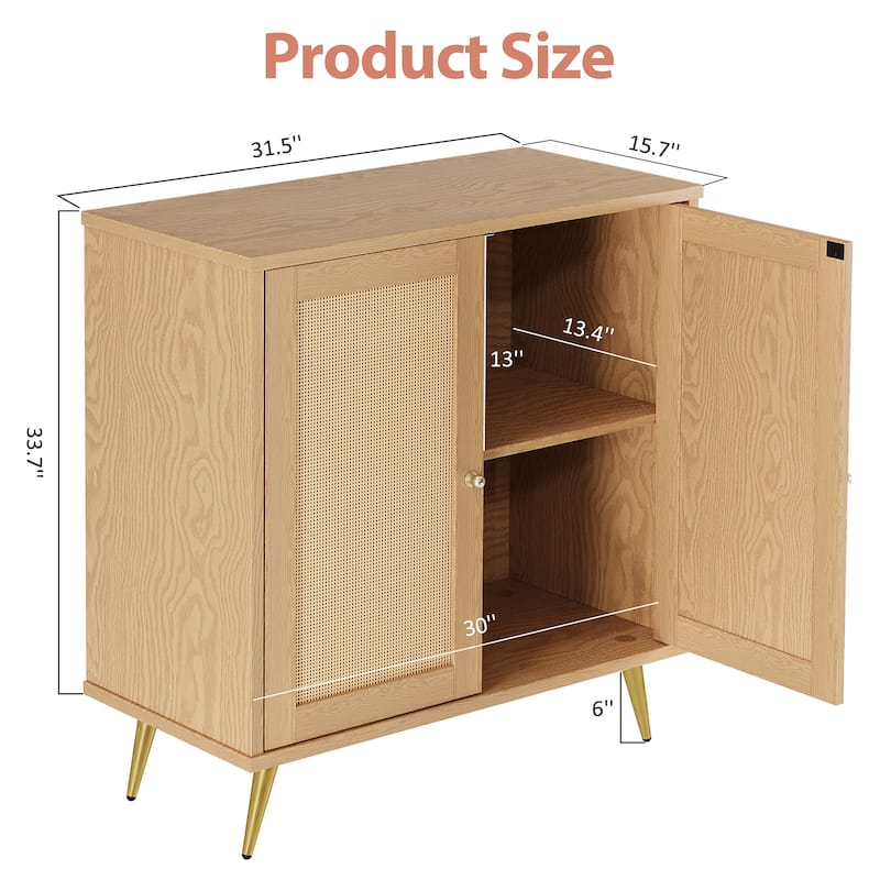 Farmhouse Rattan Storage Cabinet, Natural Buffet Sideboard - N/A
