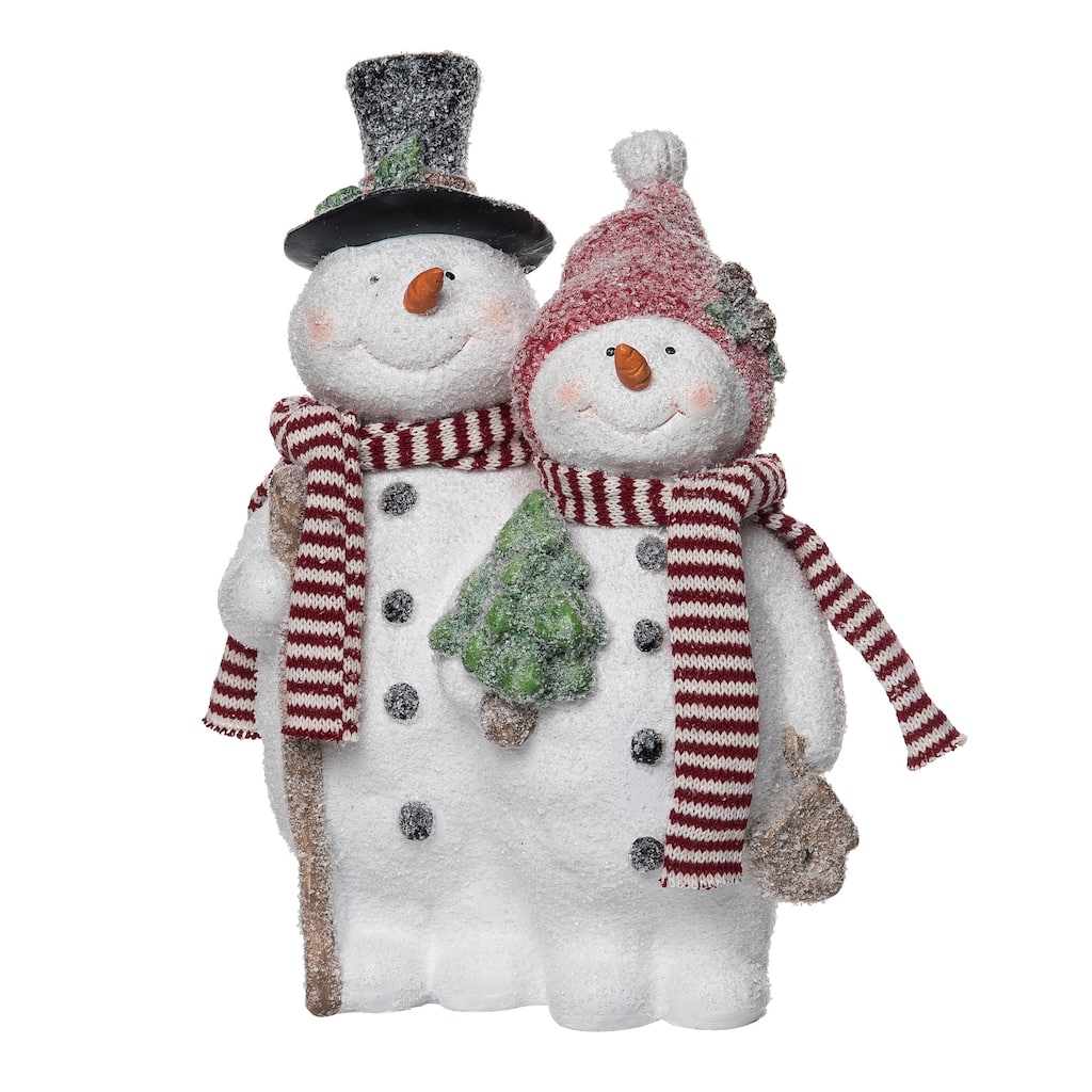 Transpac Resin 14 in. Multicolored Christmas Flocked Snowman Couple Decor