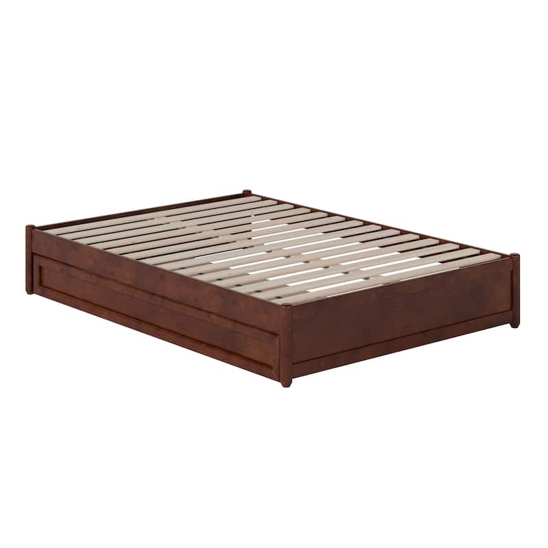 Barcelona Full Panel Platform Bed with Twin Trundle in Walnut