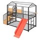 preview thumbnail 5 of 7, Twin Over Twin Metal Bunk Bed with Storage, Black with Red Slide