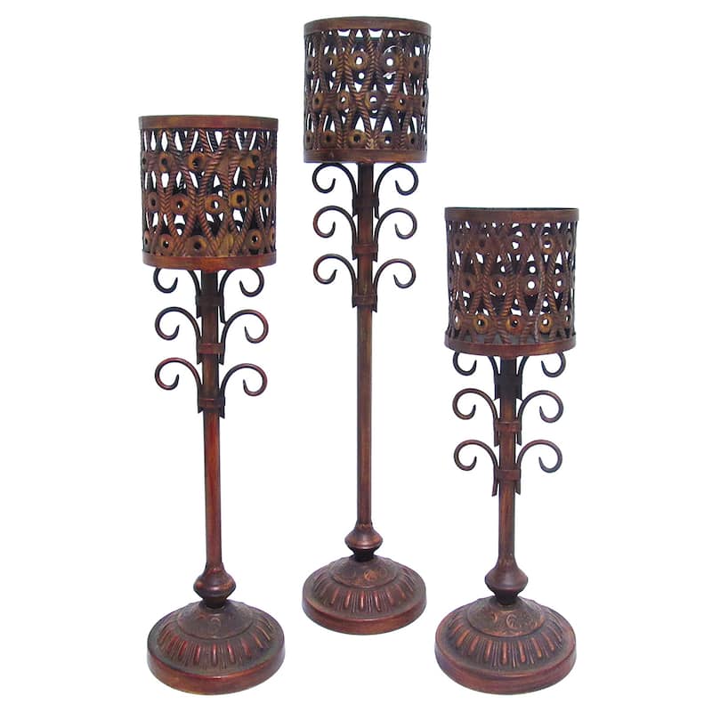Antique Rustic Metal Hurricane Candlestick Candle Holder Centerpiece
