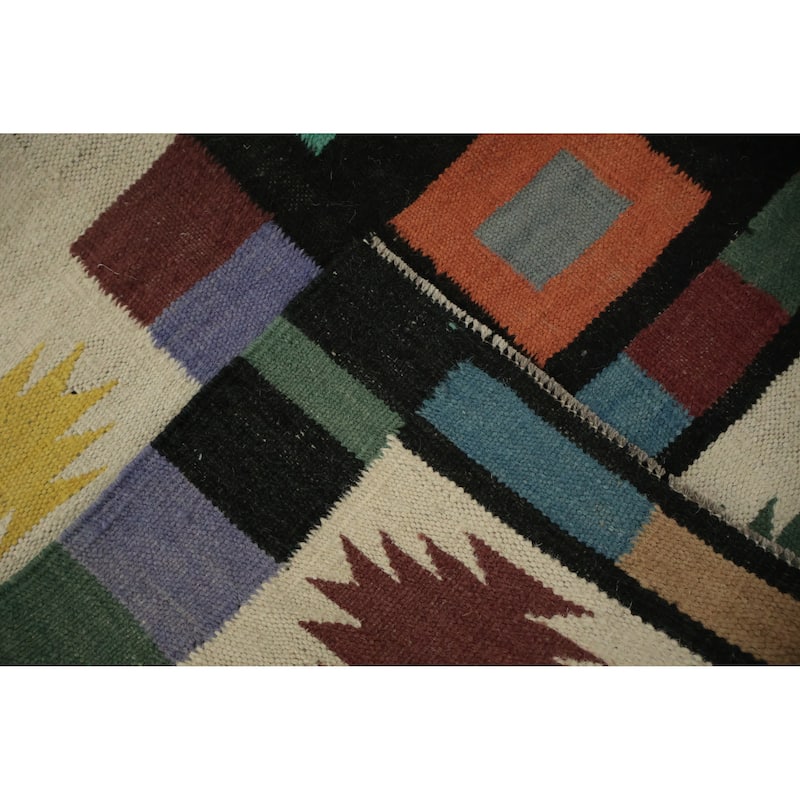 Hand Woven Oriental 100% Wool Carpet Southwestern Tribal Black Kilim Area Rug - 9' 0'' X 6' 2''