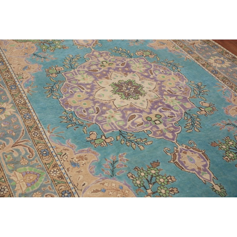 Turquoise Blue Medallion Tabriz Persian Area Rug Handmade Wool Carpet - 6'4"x 9'10"