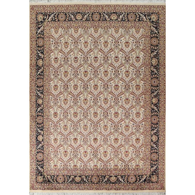 Vegetable Dye Floral Oriental Kashan Wool/ Silk Area Rug Hand-knotted - 8'1" x 10'8"