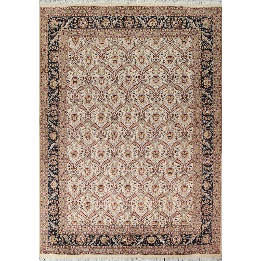 Vegetable Dye Floral Oriental Kashan Wool/ Silk Area Rug Hand-knotted - 8'1" x 10'8"