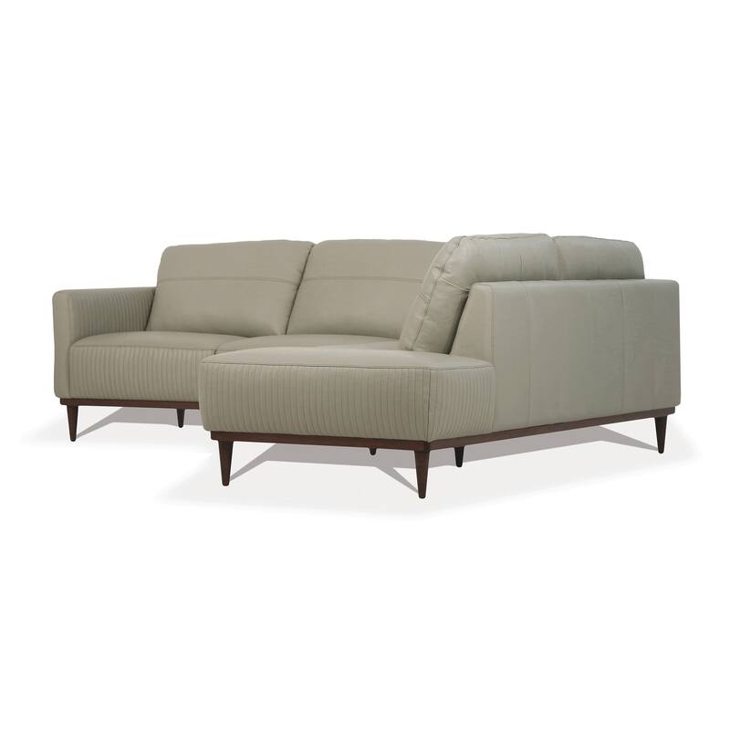 Klayton Airy Green Right Facing Leather Sectional with L Shape
