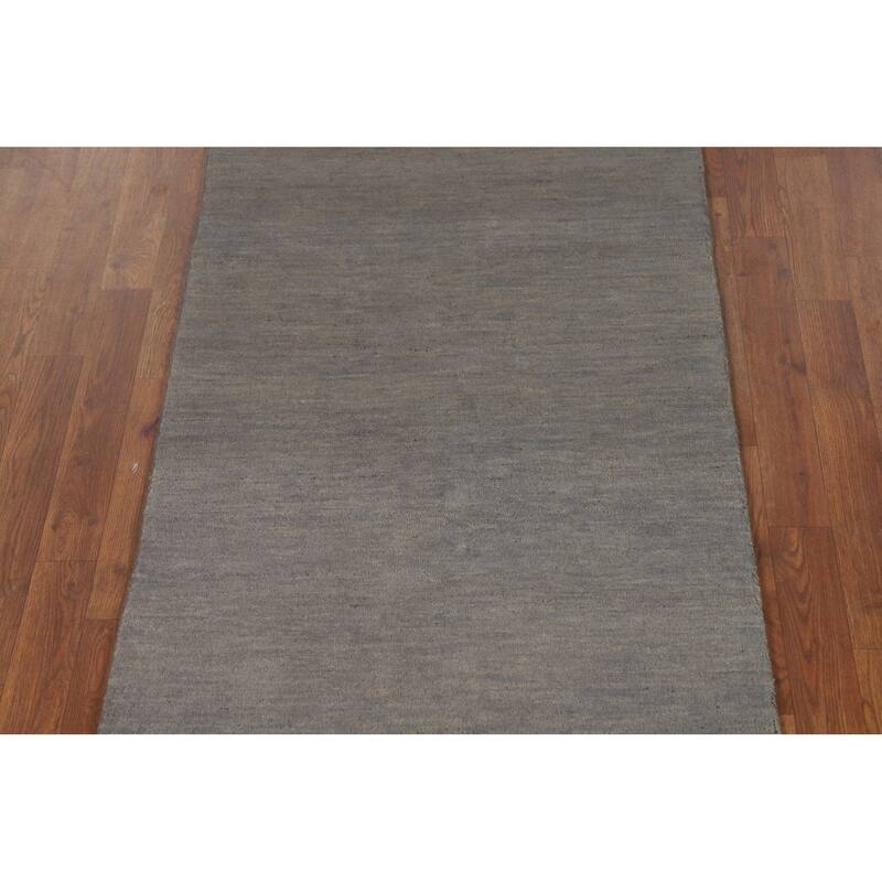 Gabbeh Modern Runner Rug Hand-Knotted Grey Wool Carpet - 2'9"x 9'7"