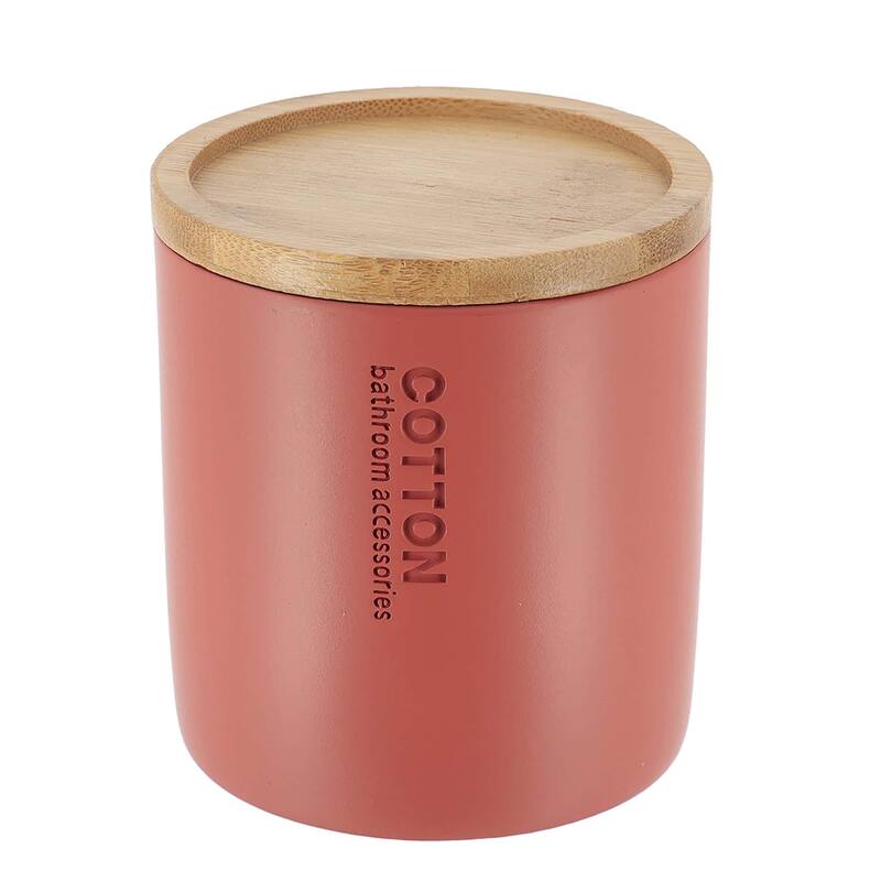 Sleek Cotton Pad Holder - Polyresin Bathroom Storage Container with Bamboo Lid - 4 L x 4 W x 4.6H