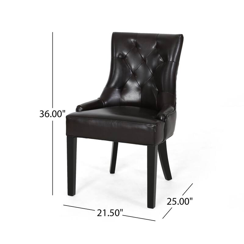 Sloped Arms Dining Chair, Tufted Office Chair, Set of 2 - Brown