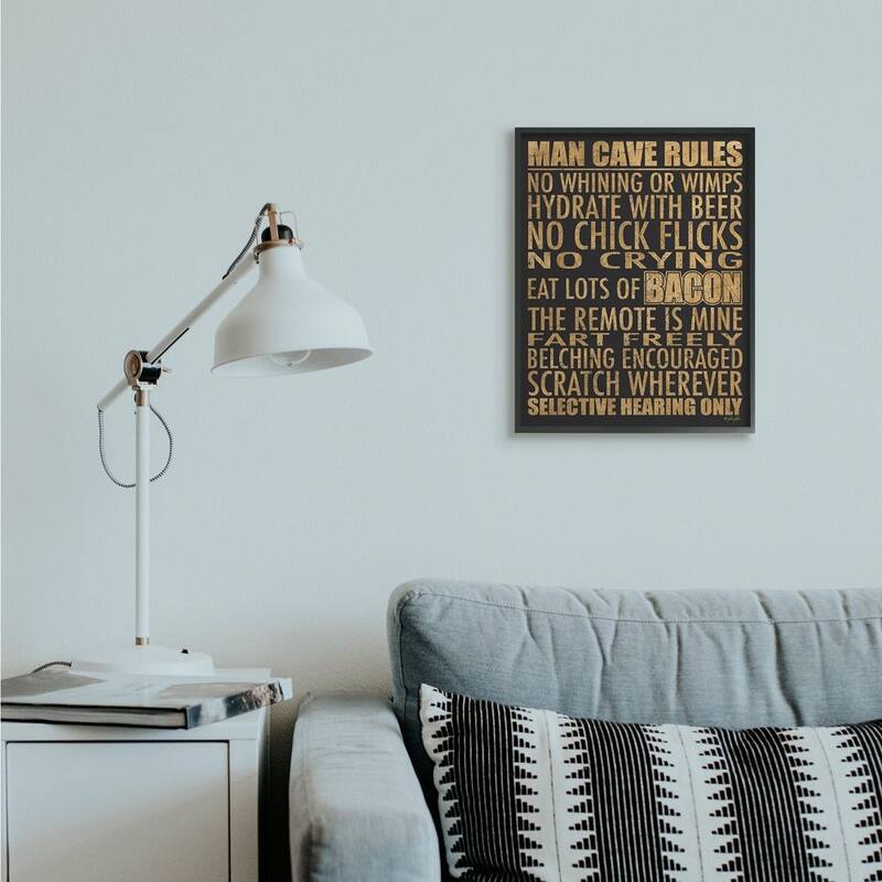 Stupell Man Cave Rules with Rustic Distressed Text Framed Wall Art - Tan