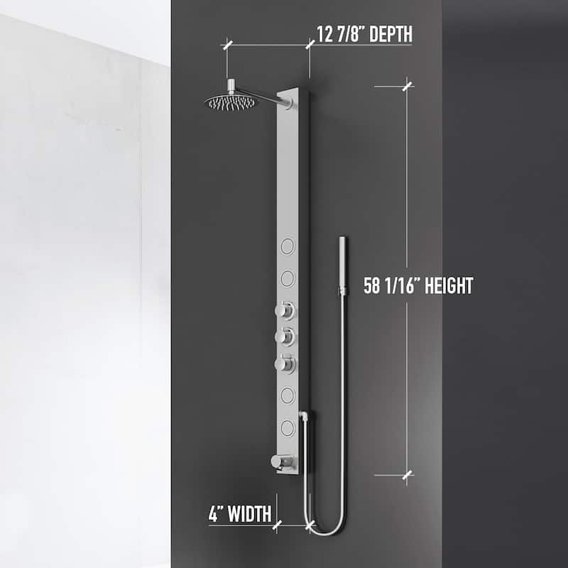 VIGO Bowery 58" H x 4" W 4-Jet Shower Panel with Round Shower Head and Tub Filler