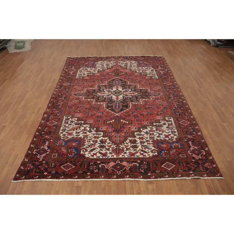 Hand Knotted Oriental 100% Wool Carpet Traditional Medallion Red Heriz Area Rug - 11' 5'' X 8' 3''