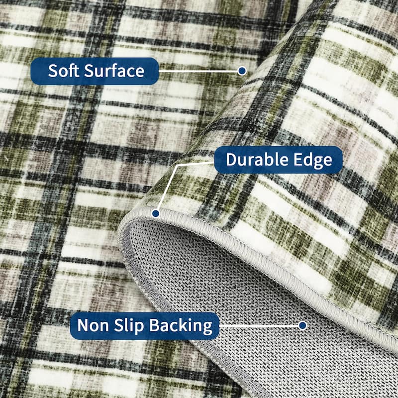 Garvee Timeless Check Washable Area Rug