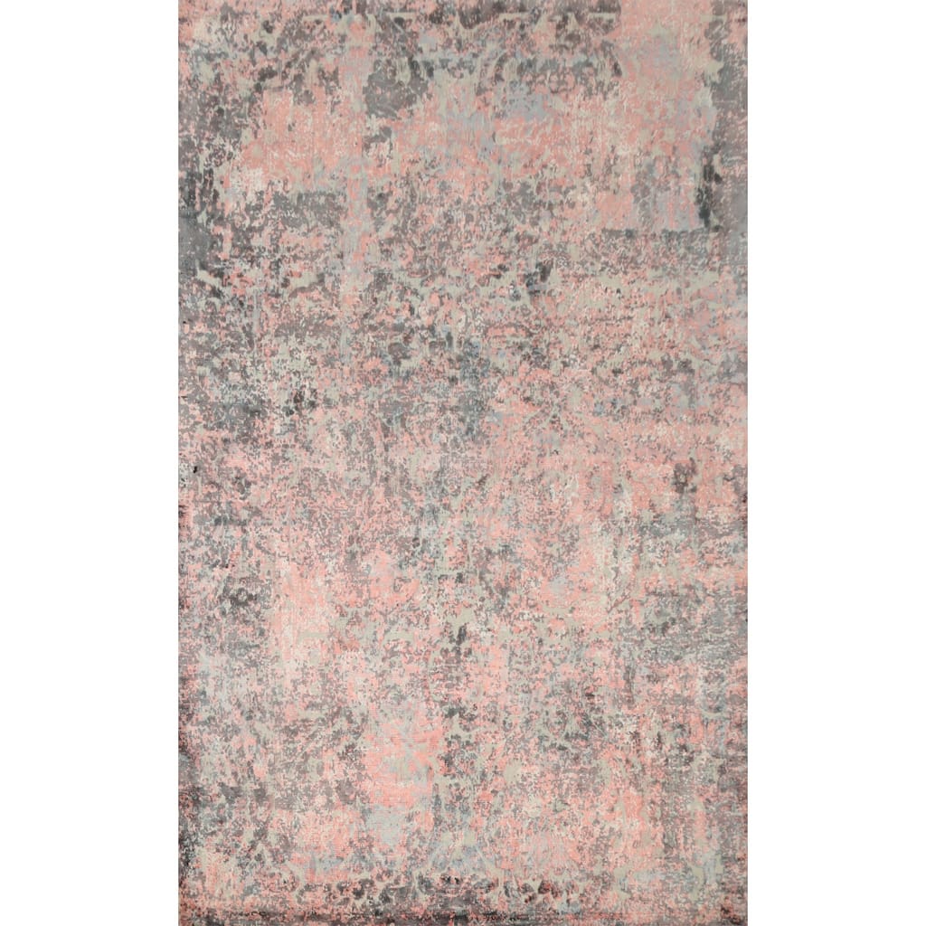 Hand Knotted Oriental Viscose Silk Carpet Modern All-Over Coral Abstract Area Rug - 8' 1'' X 5' 7''