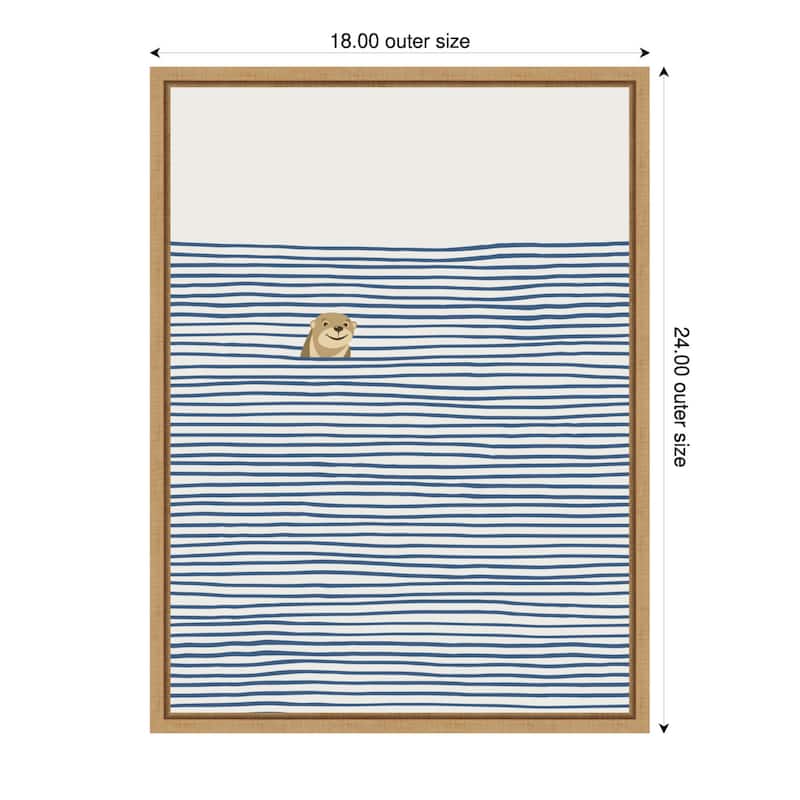 Otter in the Waves by Little Dean Framed Canvas Wall Art - 18 x 24 in