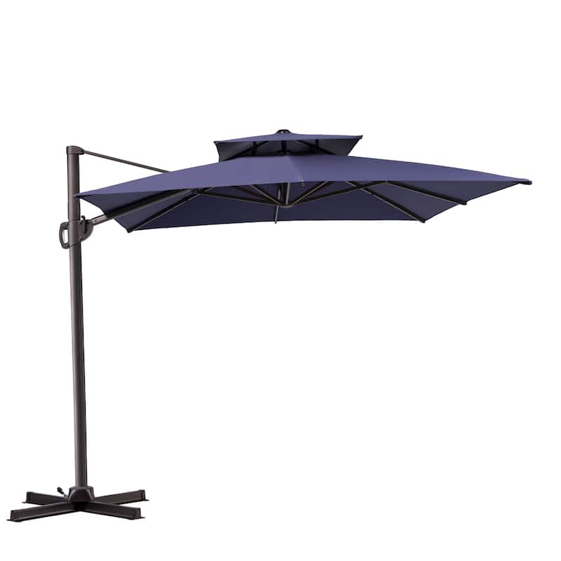 Pellebant Outdoor 9x11FT Patio Cantilever Umbrella Dual Top - NavyBlue