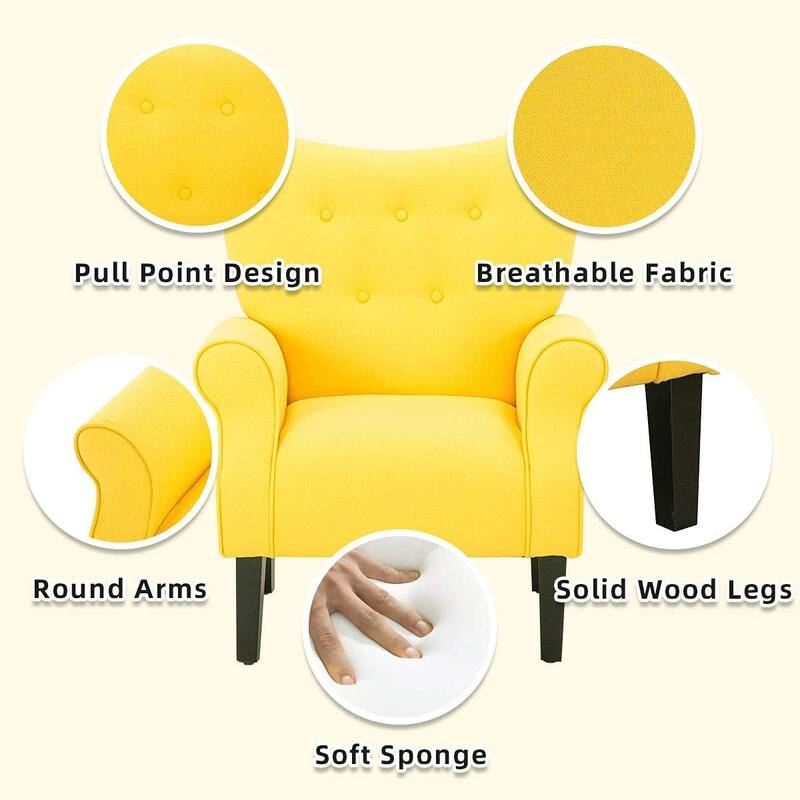 Erommy Wing back Arm Chair, Upholstered Fabric High Back Chair with Wood Legs