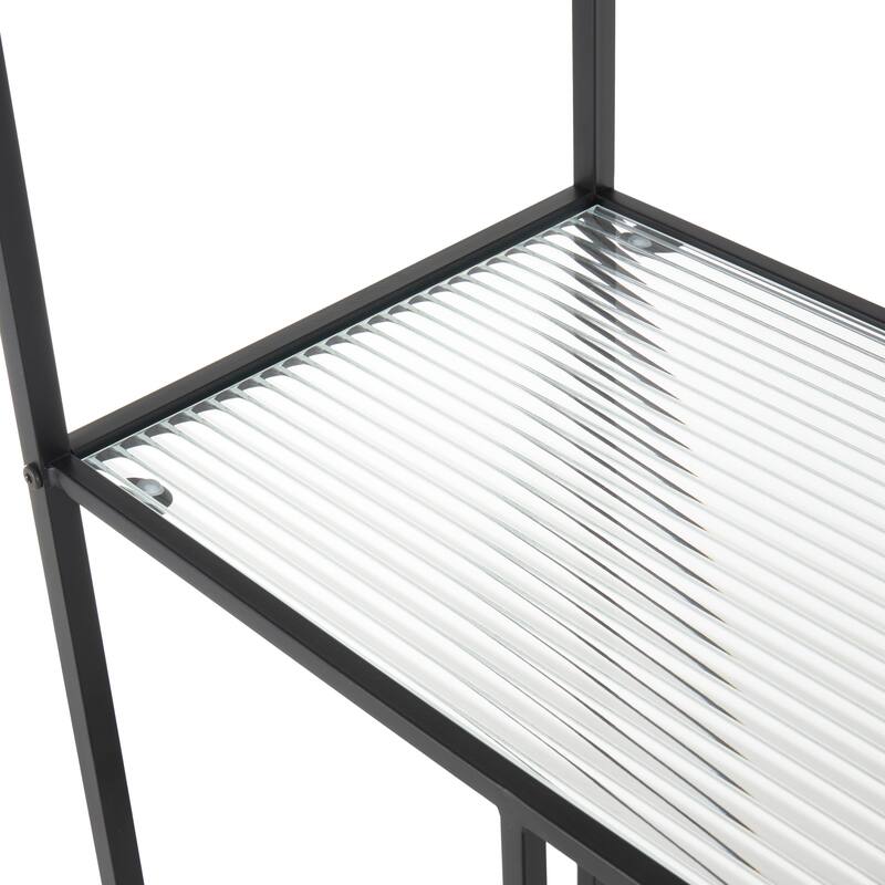 Black Metal 4 Shelf Shelving Unit with Clear Glass Shelves