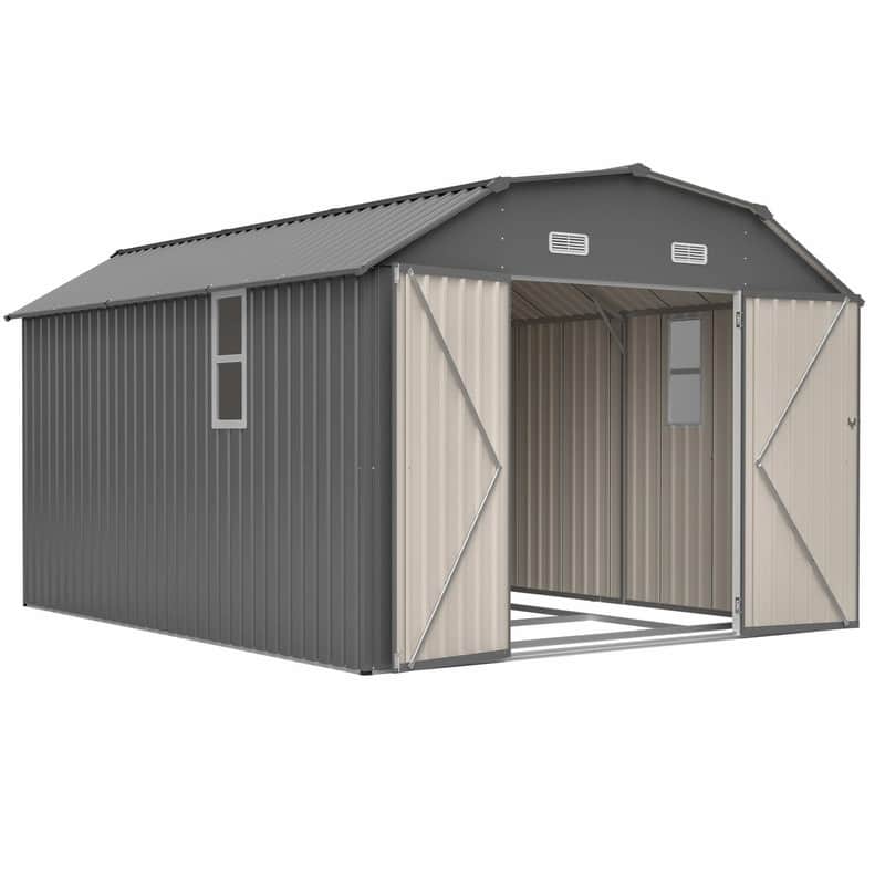10' x 12' Outdoor Storage Shed, Heavy-Duty Rust-Resistant Steel Tool Shed with Floor Frame Kit