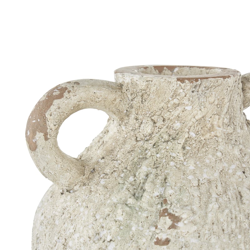 Magnesium Oxide Antique Textured Amphora Decorative Vase with Brown Distressing - Cream - Roche River Decor