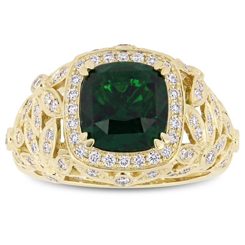 Miadora 3 3/4ct TGW Tsavorite and 5/8ct TDW Diamond Vintage Ring in 14k Yellow Gold