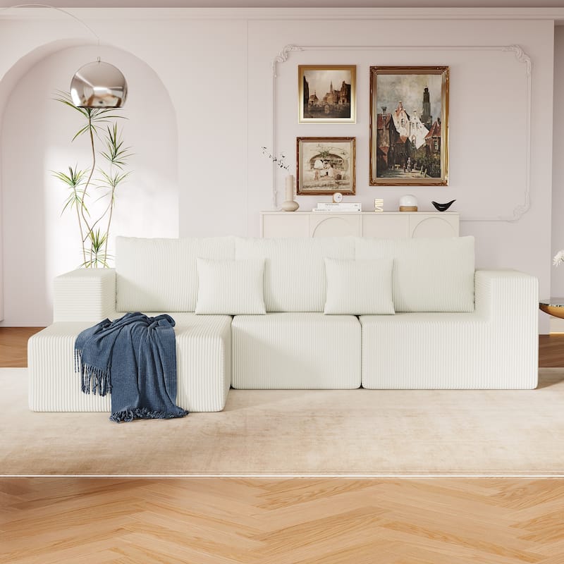 Modern Modular Sectional Sofa with Striped Corduroy and Foam Cushion, for Living Room and Guest Room