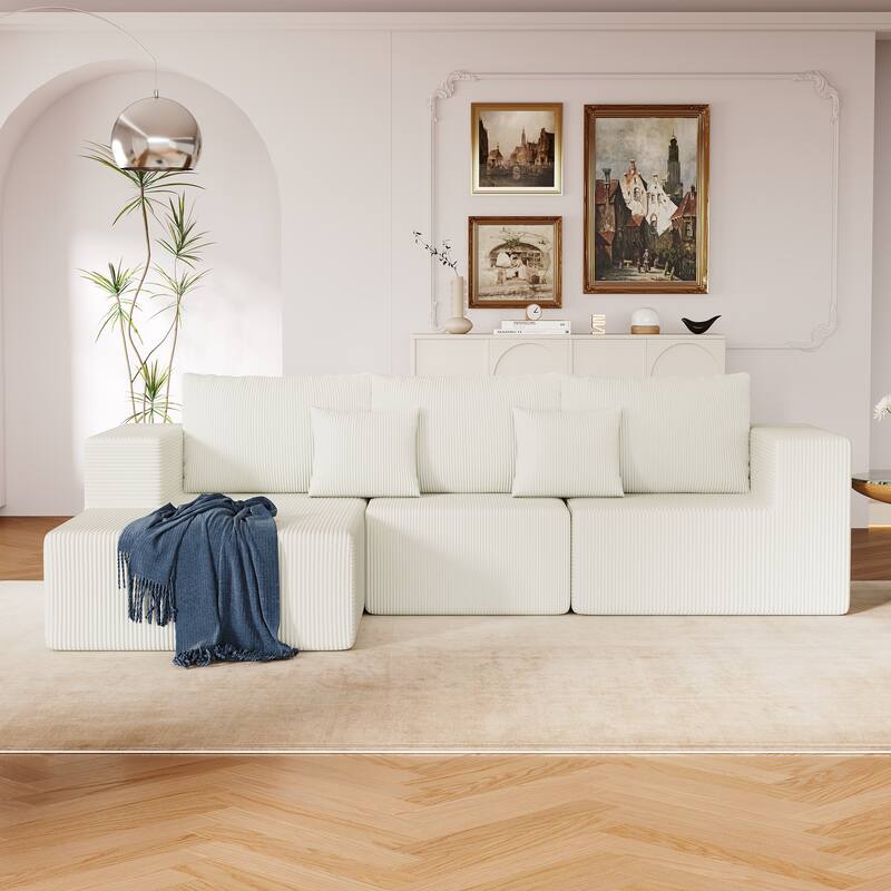 Modular Sleeper Sofa Bed Corduroy Sectional Sofa with Chaise Lounge