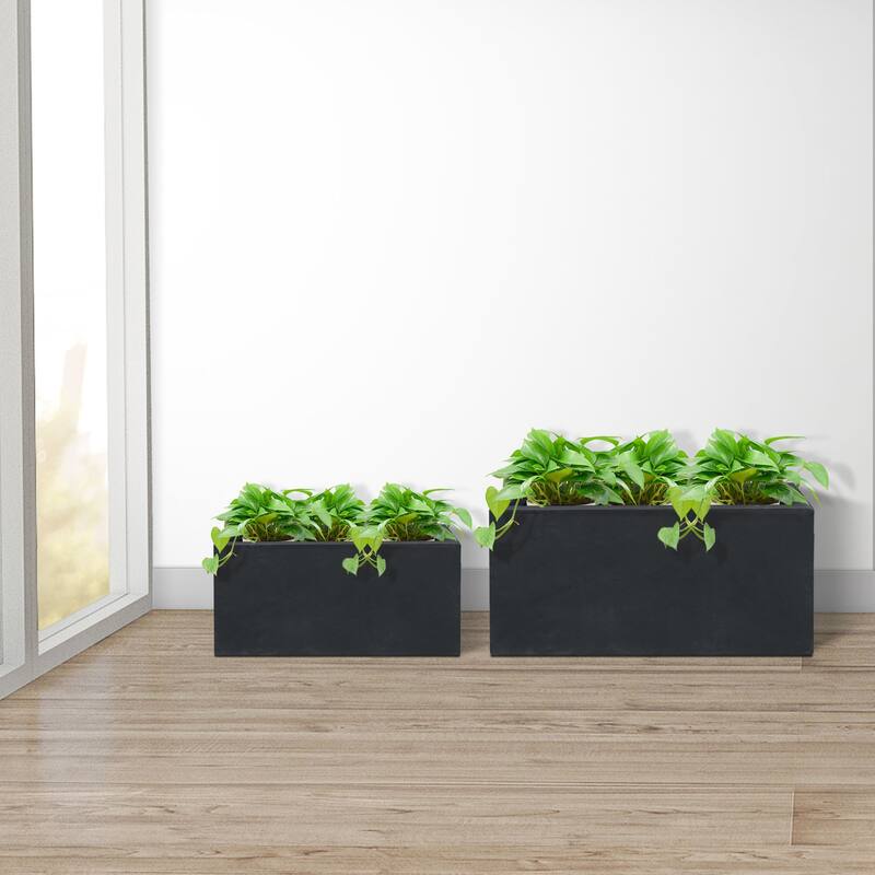 Kante 31.4", 23.6"L Rectangular Lightweight Concrete Long Low Planters (Set of 2), Outdoor/Indoor