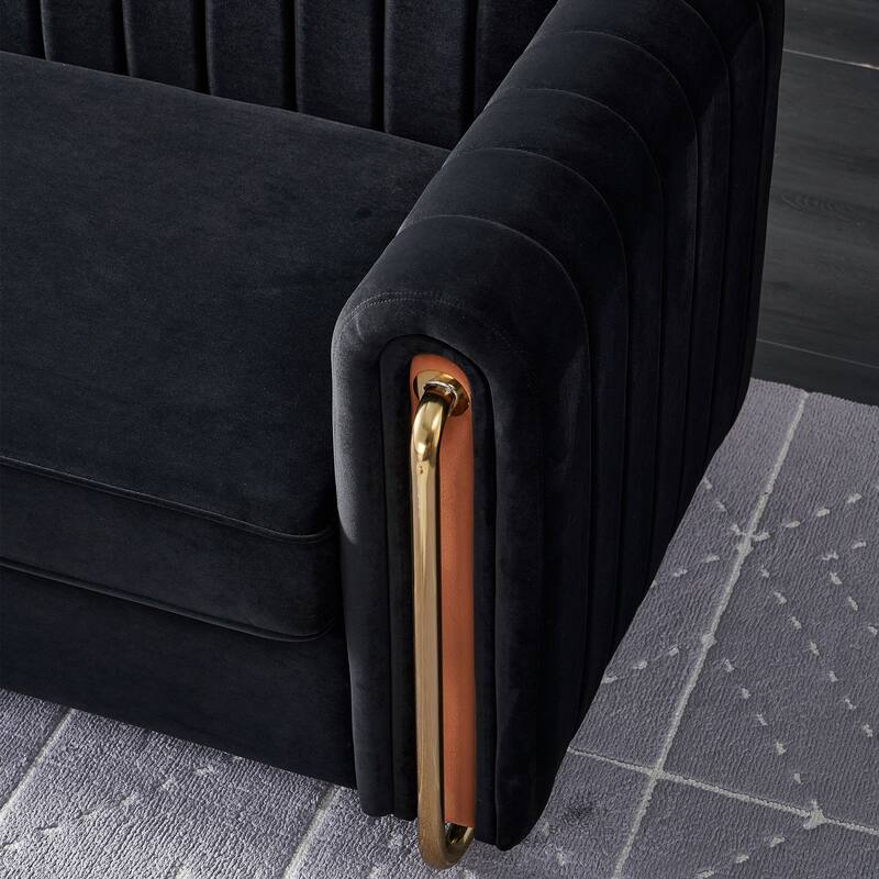 84.25''W Contemporary Black Velvet Sofa Couch for Living Room