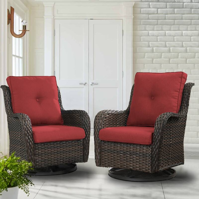 ArcoBay Wicker PE Rattan Outdoor Patio Swivel Glider Chairs with 4'' Olefin Cushions (2-Pack)