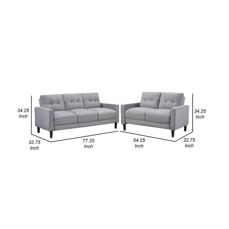 Bow 2pc Sofa Set with Track Arms and Tapered Legs, Gray Grid Tufted Fabric