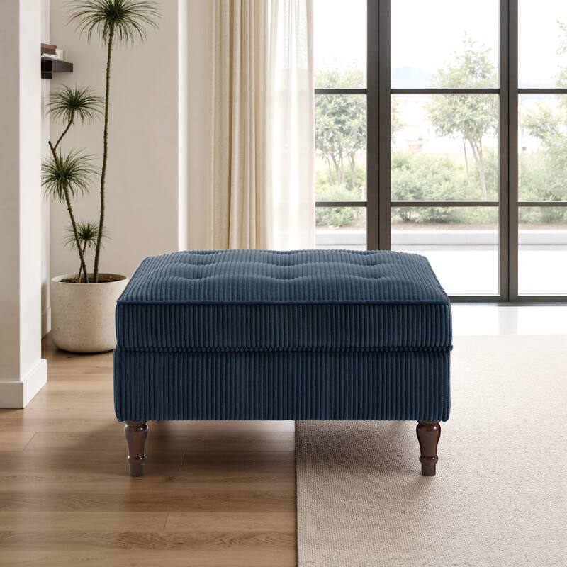 Modular Corduroy Tufted Storage Ottoman with Reversible Tabletop - Navy