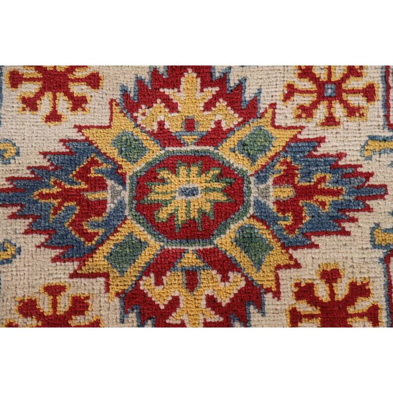 Hand Knotted Oriental 100% Wool Carpet Traditional Geometric Greys & Charcoal Kazak Area Rug - 9' 10'' X 6' 6''