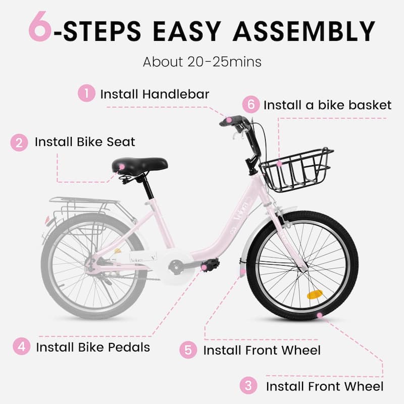 20 Inch Kids Bike for Boys & Girls, Single Speed Bicycle with Coaster Brake, V-Brake & Rear Rack