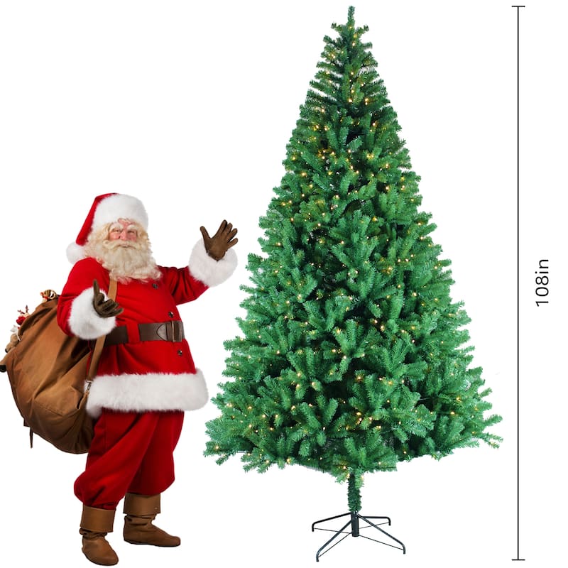 9FT Yellow-Green Light Automatic Christmas Tree, Pre-lit LED Christmas Tree