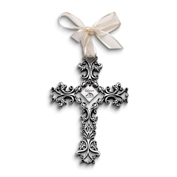 slide 1 of 1, Curata Silver-Tone 60 Years Filigree with Crystals and Ribbon Wall Cross