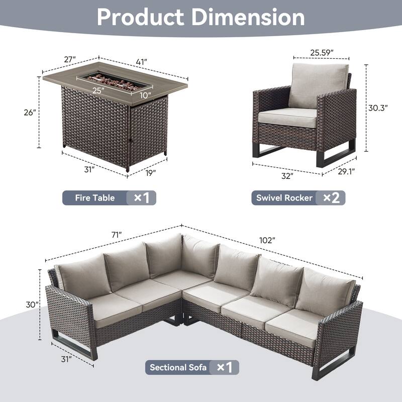 Gymojoy L-Shaped Outdoor Corner Sectional Sofa 6-seats Couch Conversation Set