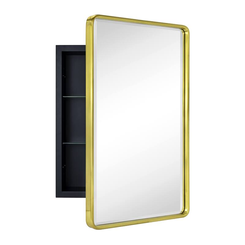 Farmhouse Recessed Metal Bathroom Medicine Cabinets with Mirror - 24" x 16" - Brushed Gold