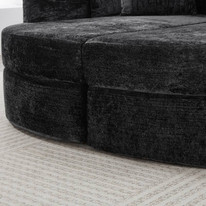 Curved Chaise Lounge Sofa for Living Room, Upholstered Sleeper Sofa Bed Boneless Couch with Cup Holders