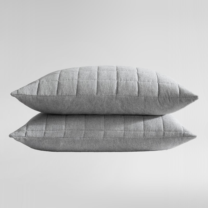 Calvin Klein Melange Cotton Flannel Solid 2 Piece Sham Set - Silver Grey - Standard