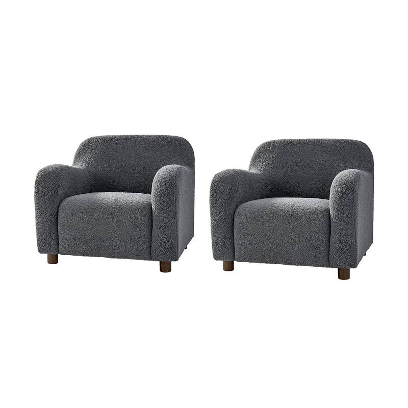 Wayne 35" Wide Boucle Upholstered Teddy Accent Chair with Solid Wood Legs Set of 2 by HULALA HOME