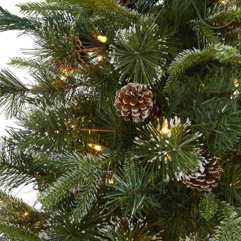 6' Snowed Tipped Clermont Mixed Pine Artificial Christmas Tree with 250 Clear LED Lights, Pine Cones and 1242 Bendable Branches