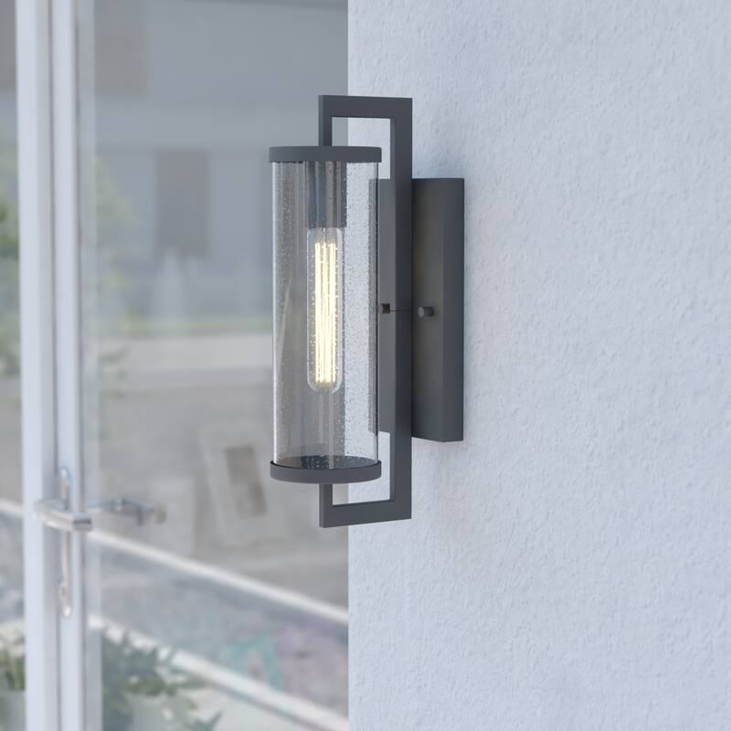 Morgan Park 1-Light Dusk to Dawn Modern Outdoor Wall Sconce with Clear Seeded Cylinder Glass Shade, Exterior Lantern