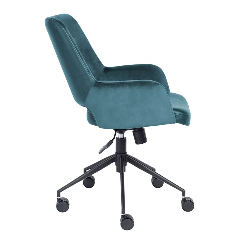 Desi Tilt Office Chair in Blue "Velvet-like" Fabric and Leatherette with Black Base