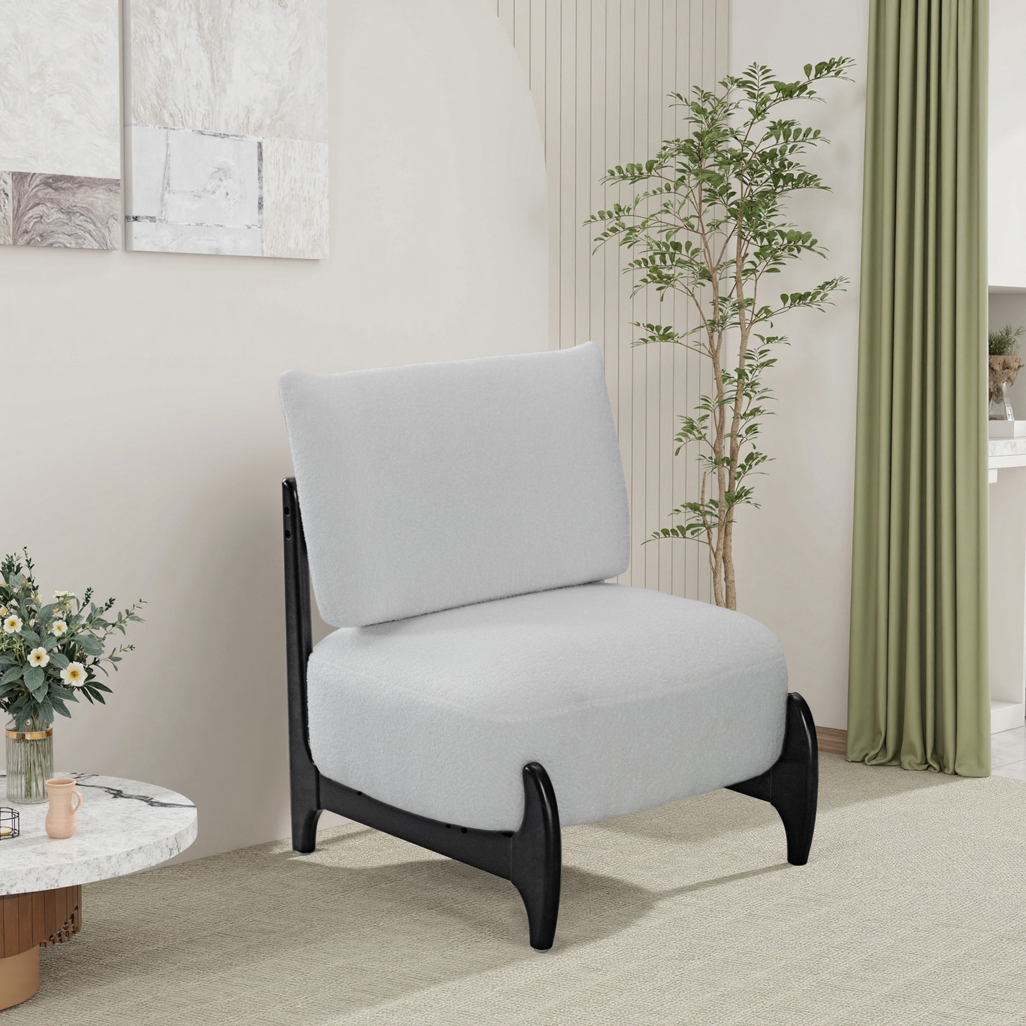 Solid Wood Leisure Chair With Modern And Simple Design, Equipped With Soft Seat And Backrest, For Living Room Or Bedroom