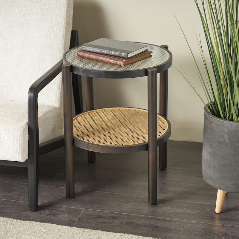 Rattan Living Room Coffee Table with Pressed Tempered Glass Top - Brown - Roche River Decor